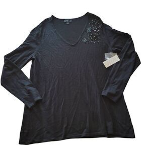 Jason Wu womens Sz Large black embellished knit sweatshirt new